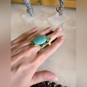 Turquoise Statement Ring with Evil Eye & Gold Coin Charms